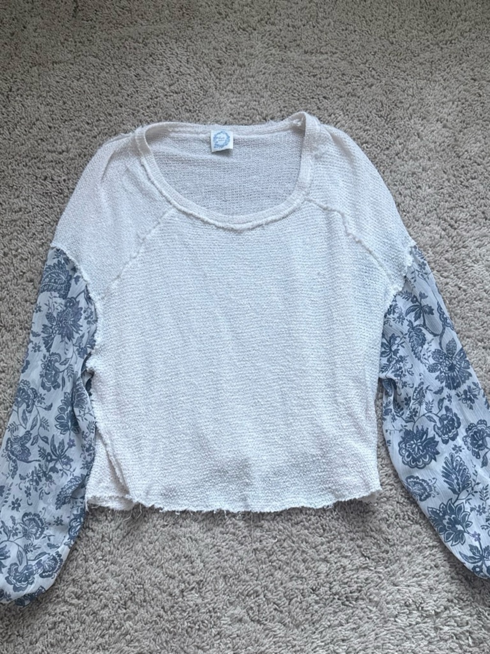 Cream and Blue Floral Sleeve Sweater
